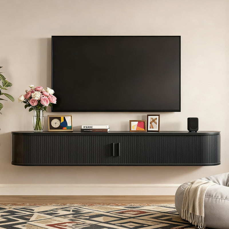 Floating TV Stand with Storage, 71" Wall Mounted Entertainment Center with LED Lights and Power Outlet for Living Room