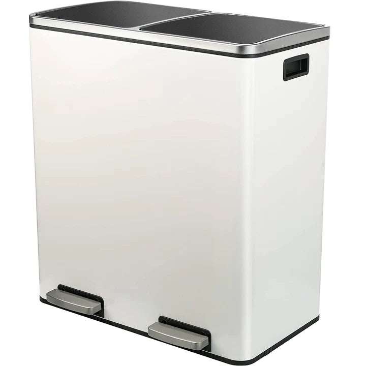 Dual Trash Can 16 Gal (60L) Stainless Steel Large Kitchen Rubbish Bin  with Removable Inner Buckets