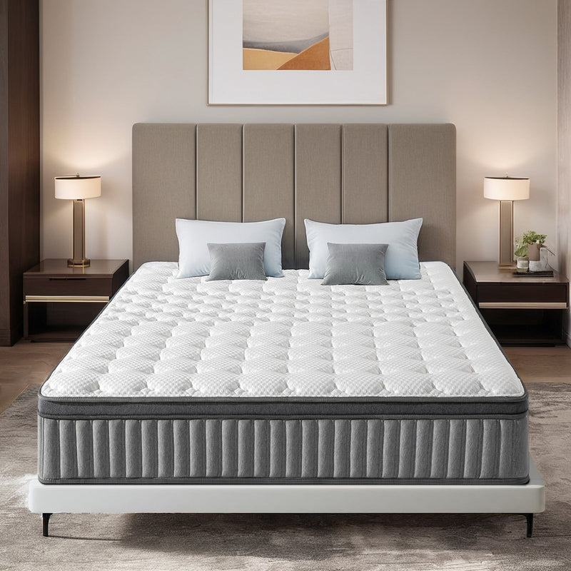 10 Inch Gel Memory Foam Mattress, Mattress with Cool Ice Silk Cover, Individually Pocket Springs, Medium Firm, SG Made, CertiPUR-US