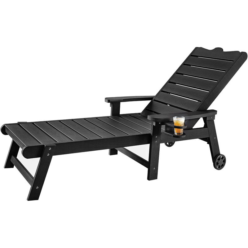 Outdoor Lounge Chair with 5-level Adjustable Backrest, Patio Lounge Chair with Cup Holder