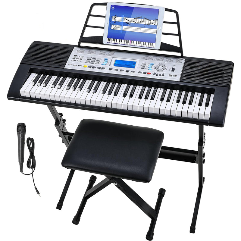 Electric Keyboard Piano 61 Key for Kids with Stand, Stool, Microphone, Built-in Speakers and LCD Screen