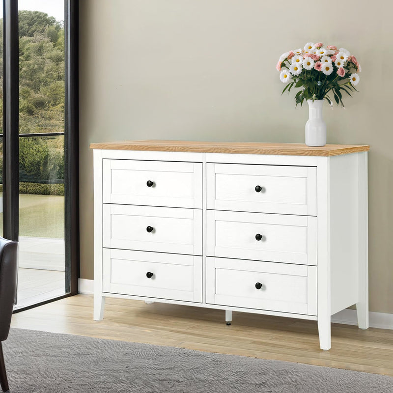Traditional White Dresser with 6 Drawers, Storage Dresser, Chest Dresser