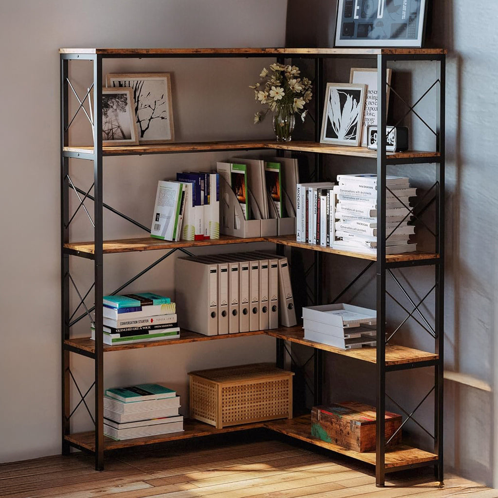 YJ01140 本棚 W750×D345×H515mm Amazon.com: IOTXY 6-Tier L-Shaped Corner Bookshelf - 66