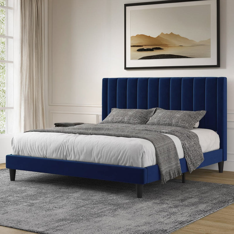 Velvet Upholstered Bed Frame with Tufted Headboard-Full/Queen/King Size