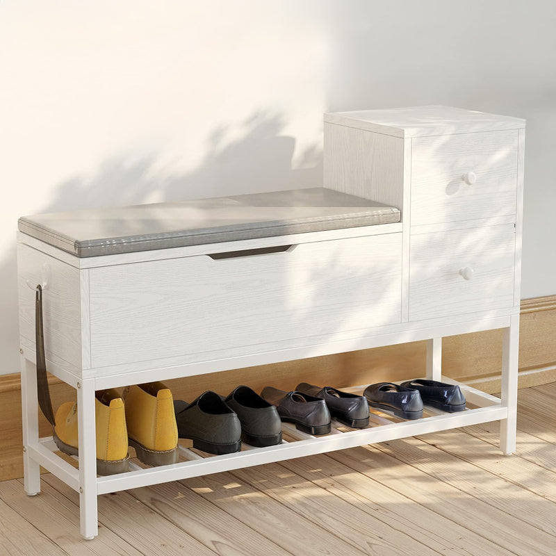 Entryway Bench With Shoe Rack Storage Bench With Flip Top Box and 2 Drawers
