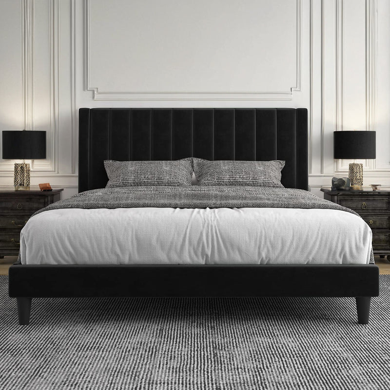 Velvet Upholstered Bed Frame with Tufted Headboard-Full/Queen/King Size