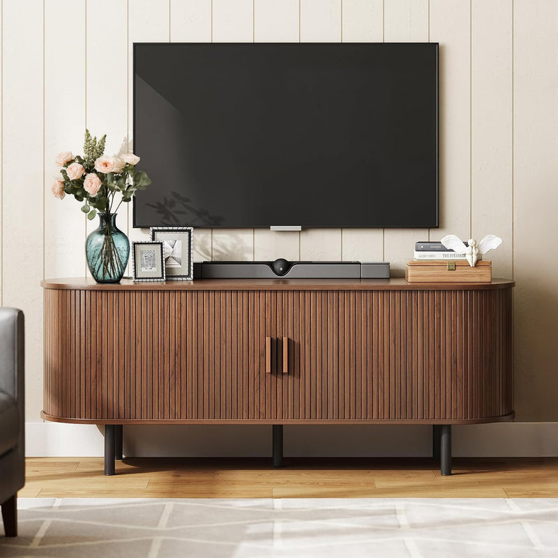 55 inch TV Cabinet with Storage, Storage Cabinet with Sliding Doors for Living Room, Bedroom
