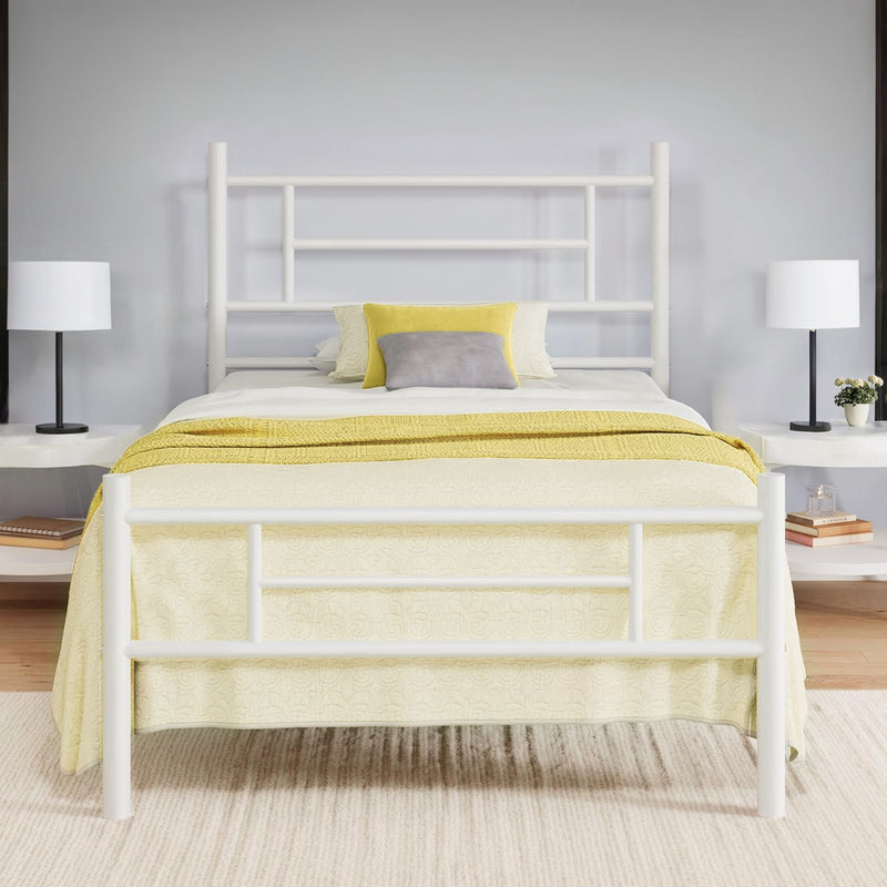 Twin Size Metal Platform Bed Frame with Headboard and Footboard Underbed Storage Strong Metal Slats Support Mattress Foundation, No Box Spring Needed