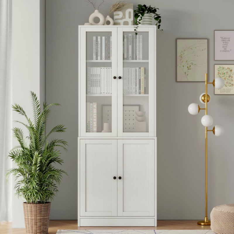 71-inch Bookshelf Bookcase, 5-layer Storage Cabinet with Glass Doors and Shelves