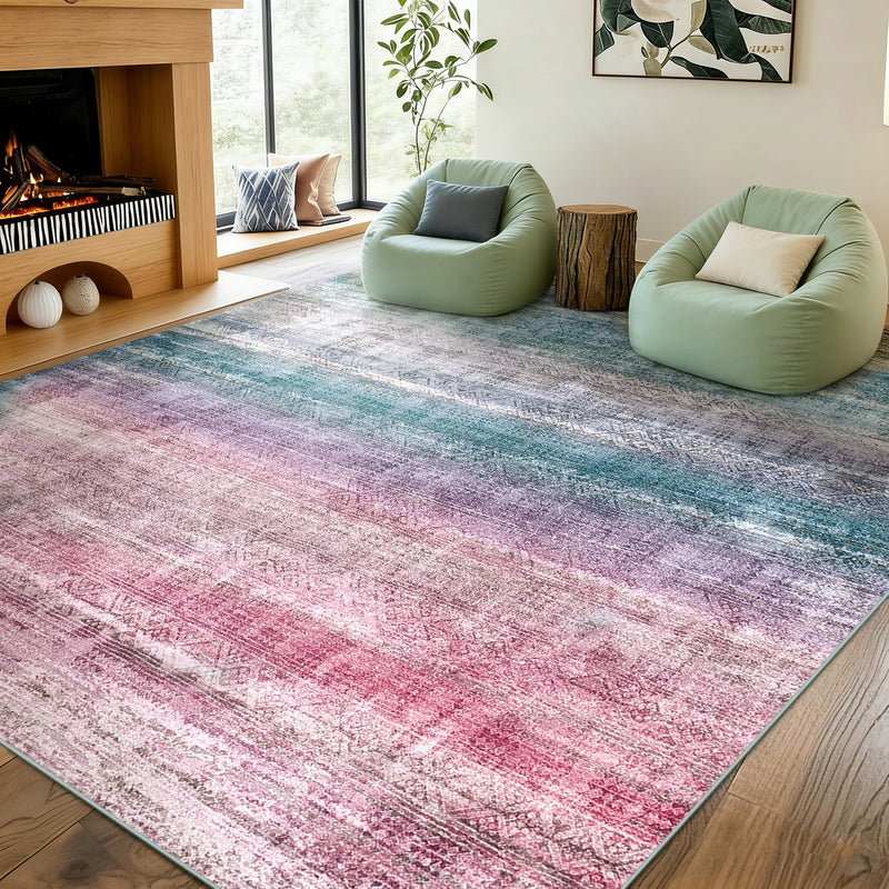 Orchid Mist Washable Area Rug, Soft Low-Pile, Non-Slip & Stain-Resistant Easy-Care Carpet