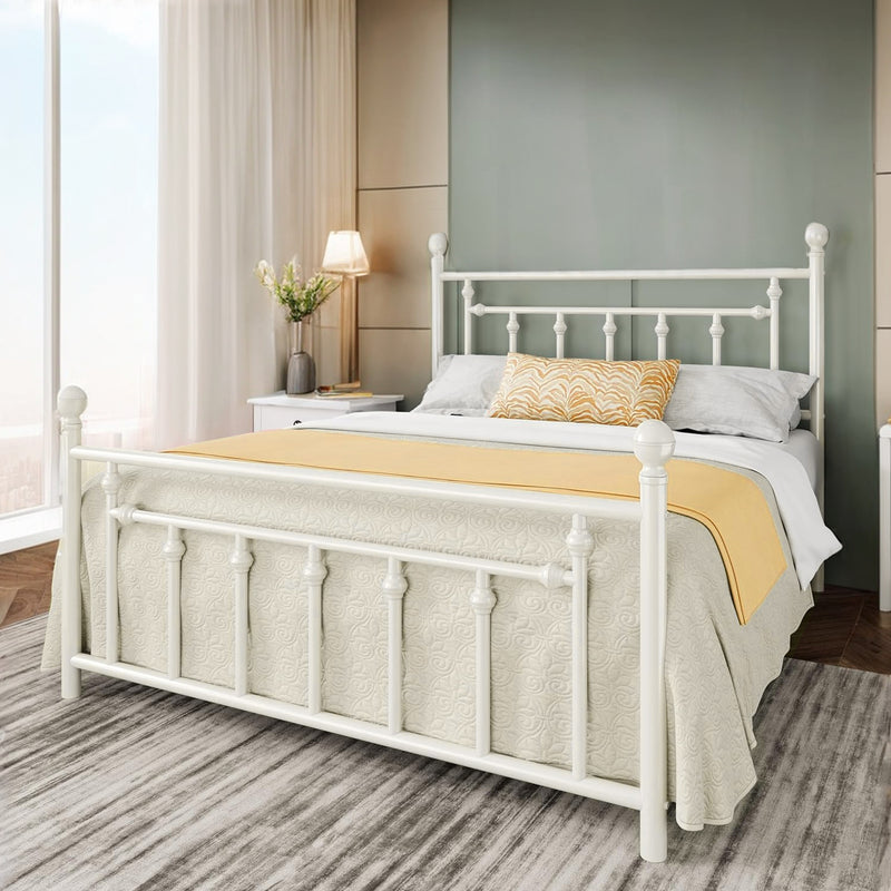 Metal Platform Bed Frame with Victorian Headboard and Footboard,Noise-Free,No Box Spring Required