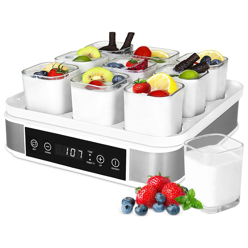 Automatic Digital Yogurt Maker Machine with 9 Glass Jars, Time and Temperature Control