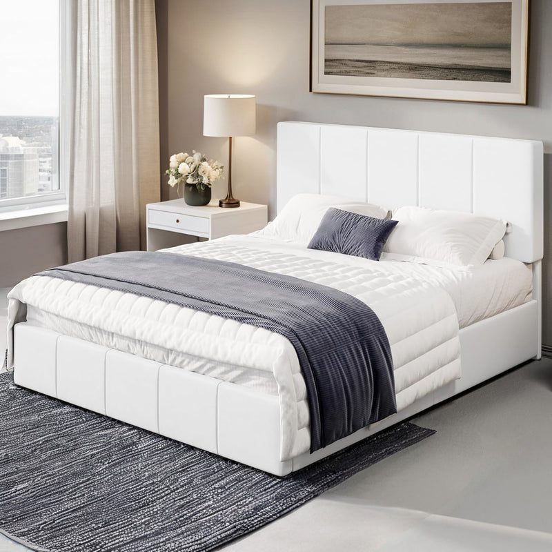 Dutch Velvet Upholstered Platform Bed Frame with Adjustable Vertical Channel Tufted Headboard, No Box Spring Needed