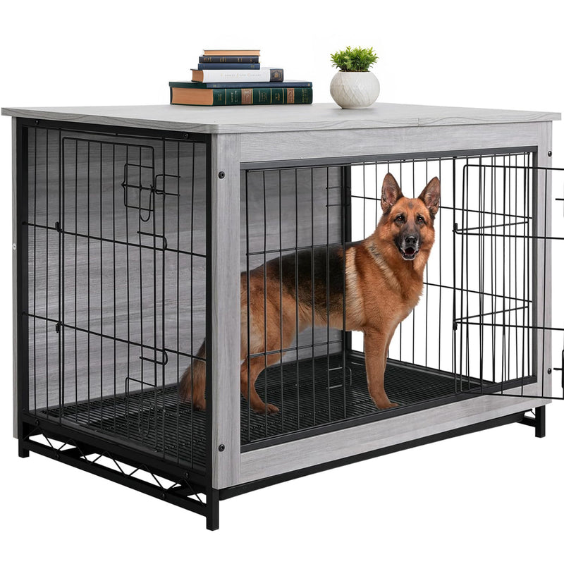 Dog Crate Furniture 44-inch Side End Table, Dog Cage with Pull-Out Removable Tray for Large Pets