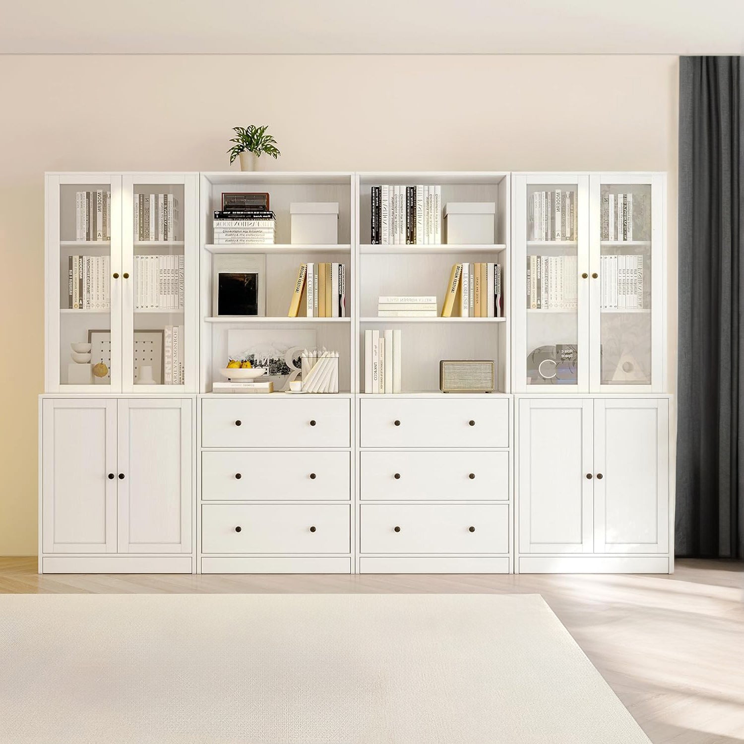 71 Inch Combination Bookshelf, Combination Bookcases, 5-Tier White Sto ...