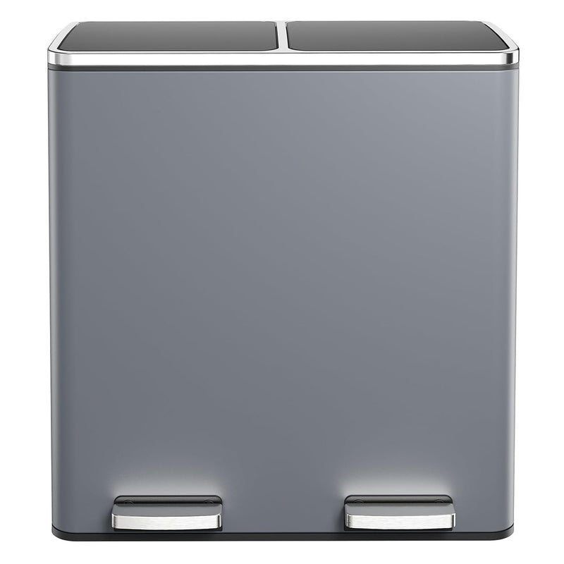 Dual Trash Can 16 Gal (60L) Stainless Steel Large Kitchen Rubbish Bin  with Removable Inner Buckets
