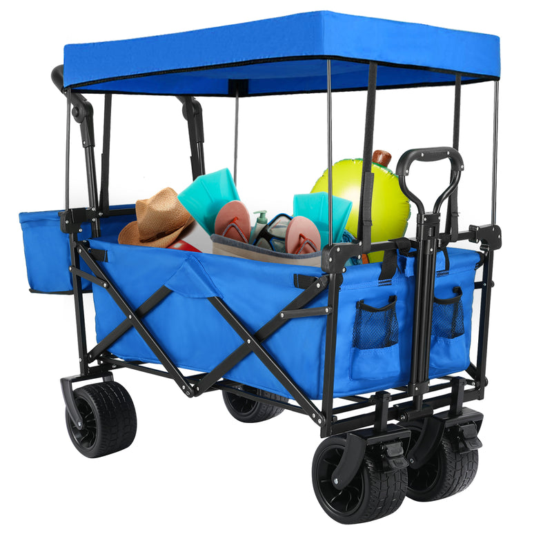 Folding Wagon All-Terrain Wheels Camping Cart with Canopy and Basket