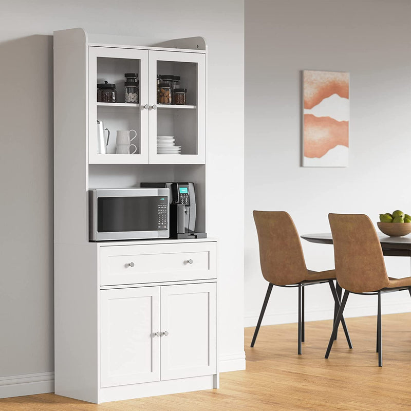 Ohwill Kitchen Pantry Storage Cabinet Kitchen Buffet with Hutch, Doors, and Adjustable Shelves, White
