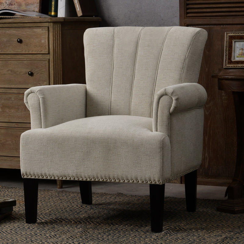 Upholstered Chair Polyester Armchair with Rivet Tufted, Accent Chairs for Bedroom and Living Room