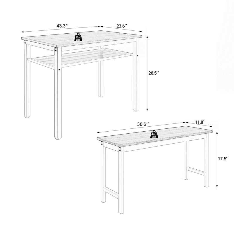 3 Pieces Dining Table Set Industry Style Table with Two Benches