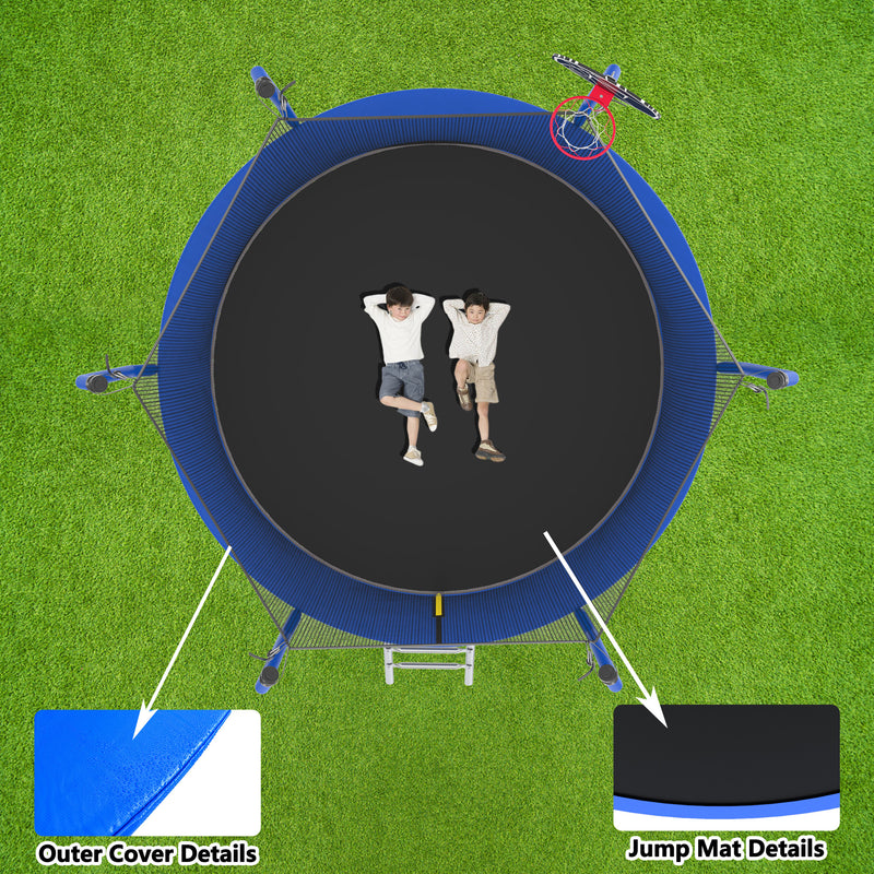 10FT Trampoline ASTM Approval Outdoor Trampoline for Kids with Basketball Hoop,  Ladder and AntiRust Coating