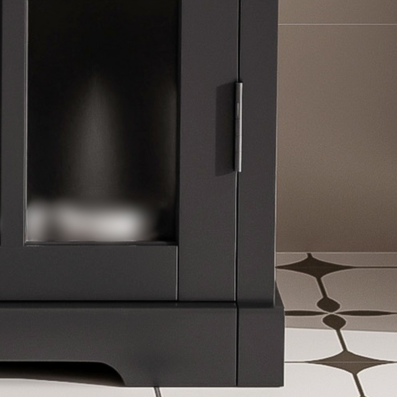 Black Bathroom Vanity with Ceramic Sink, Bathroom Vanity Cabinet with Tempered Blurred Glass Matte Black Handles, Large Storage Space, Rubber Wood Frame