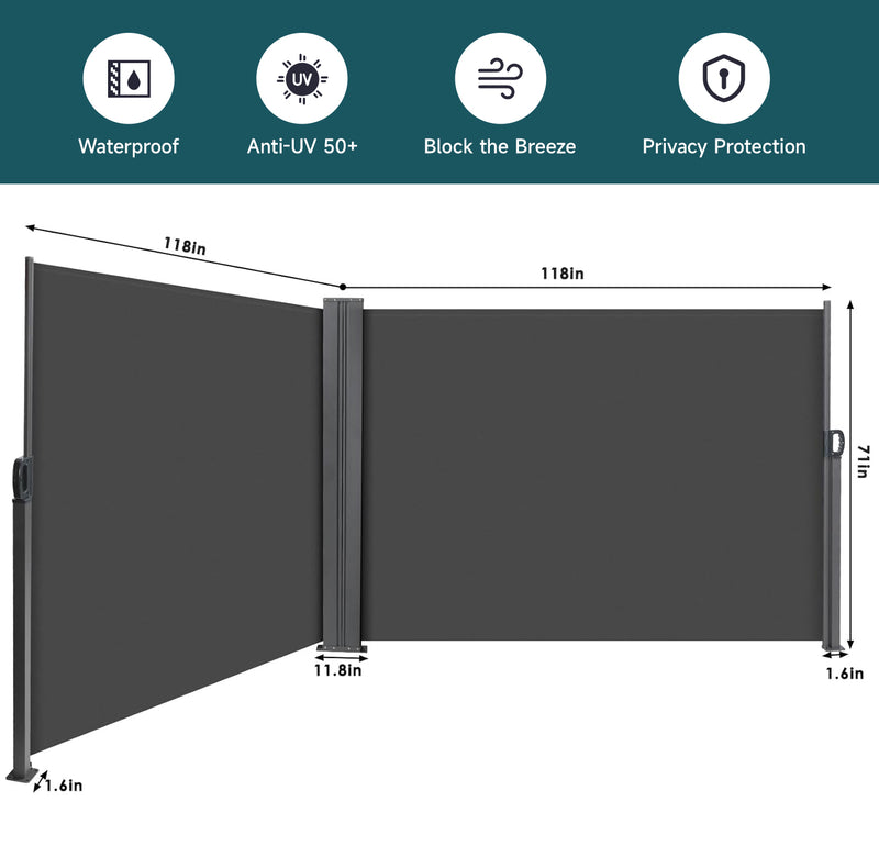 Outdoor Retractable Side Awning Patio Privacy Screen With UV-resistant, Waterproof for Garden, Balcony