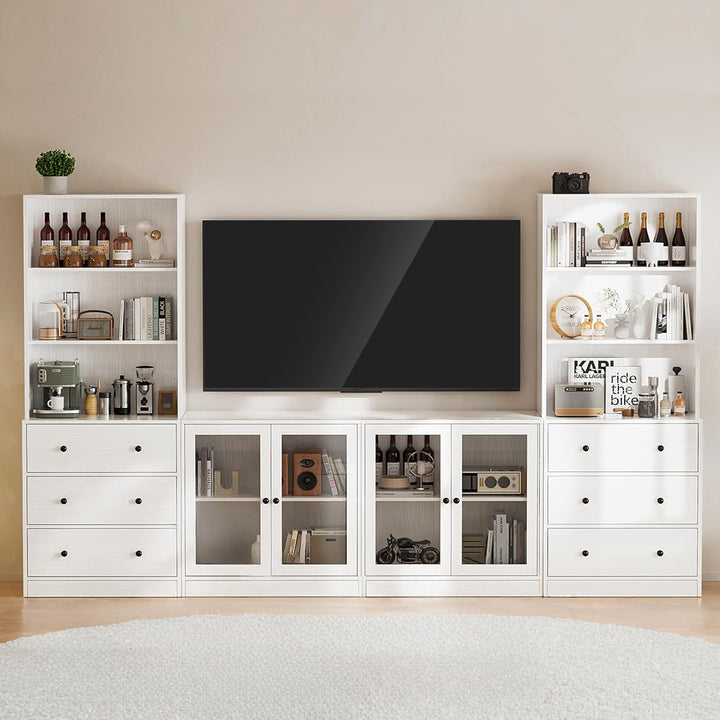 dresser tv stand combo Combination TV Stand with Bookshelves 4-piece Set for TVs up to 75 inc –  Ohwill.com