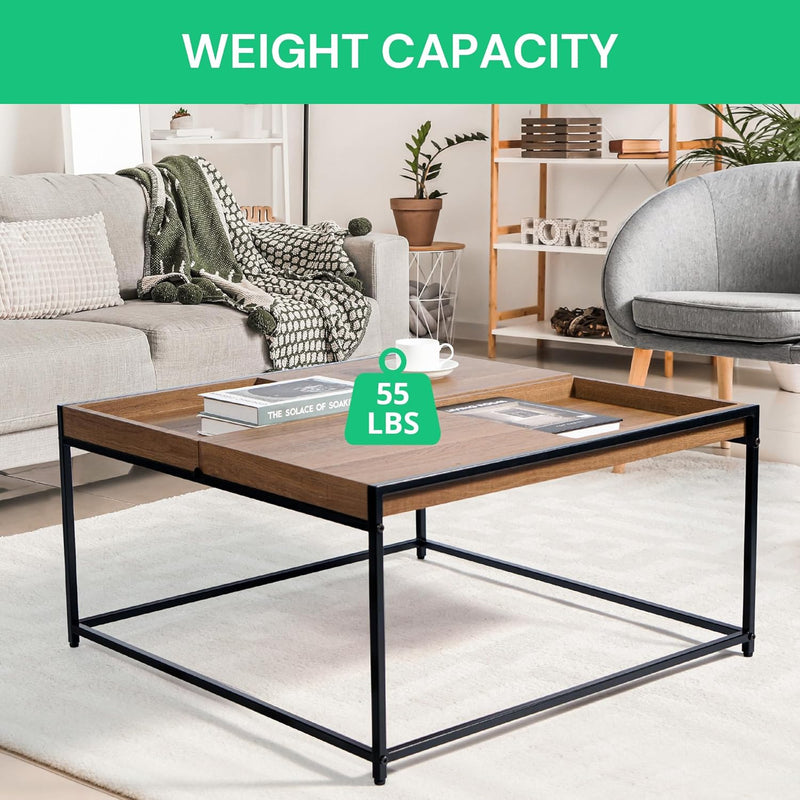 Square Coffee Table 31.5* 31.5 inch Mid Century Accent Table with Groove