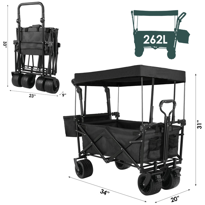 Folding Wagon All-Terrain Wheels Camping Cart with Canopy and Basket