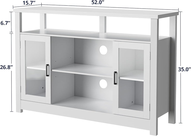 Buffet Sideboard Coffee Bar Cabinet 52 inches Kitchen Buffet Table Sideboard Accent Storage Cabinet with Doors, Glass