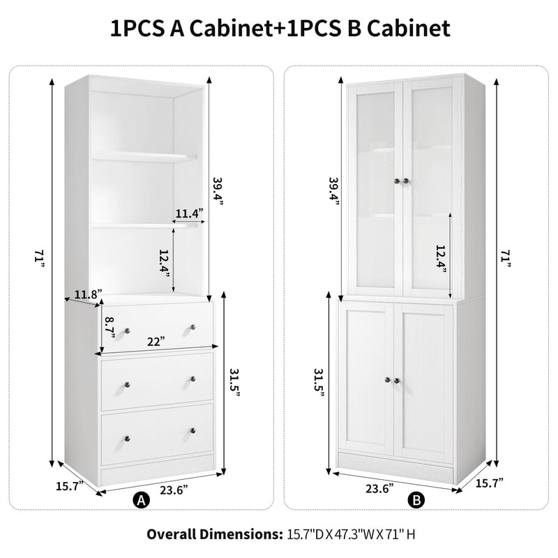 Detailed dimensions of a cabinet and bookshelf