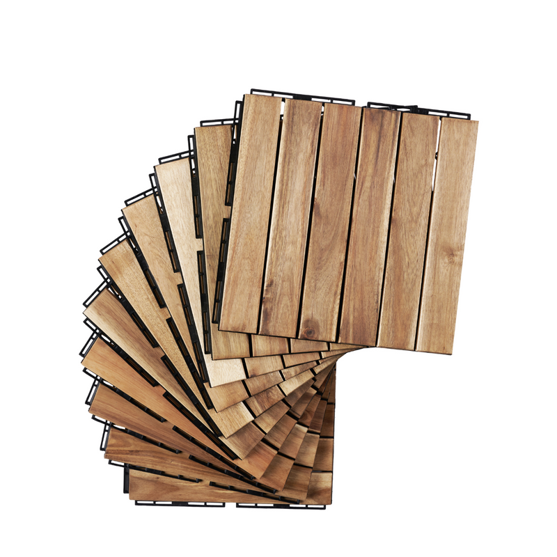 30 PCS Interlocking Deck Tiles, 12"x12" Waterproof Solid Acacia Wood Patio Tiles, Flooring Tiles Outdoor All Weather