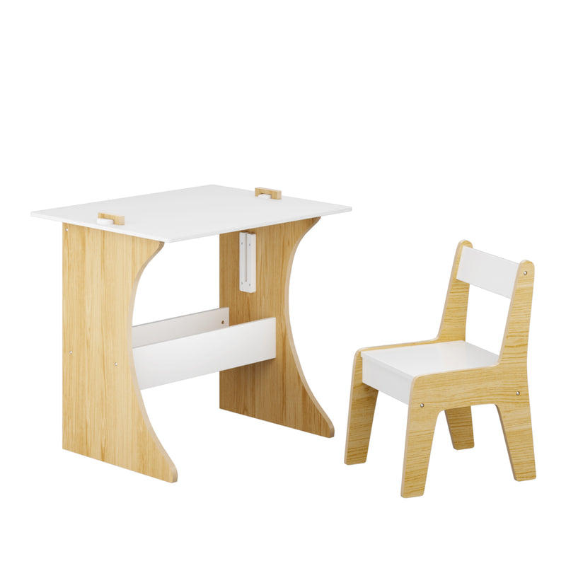 Kids Table and Chair Set, 2 in 1 Kids Activity Table with Reversible Tabletop and Storage Shelf