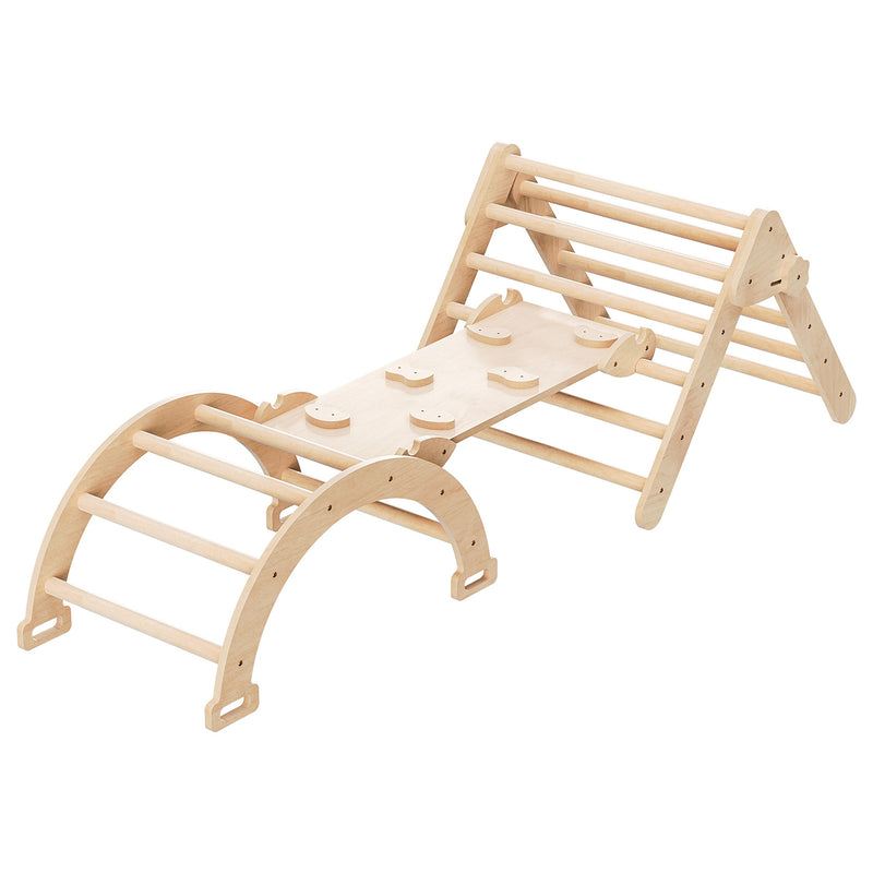 Wooden Climbing Toys 3 in 1 Foldable Pikler Triangle Climber with a Ramp