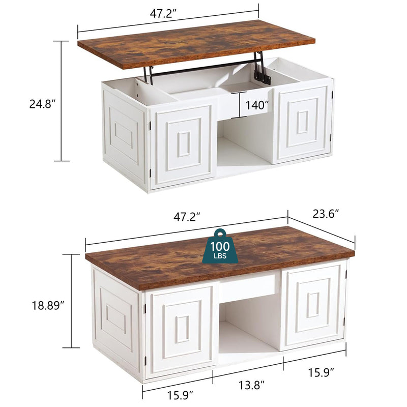 48 inches Farmhouse Lift Top Coffee Table with Hidden Storage