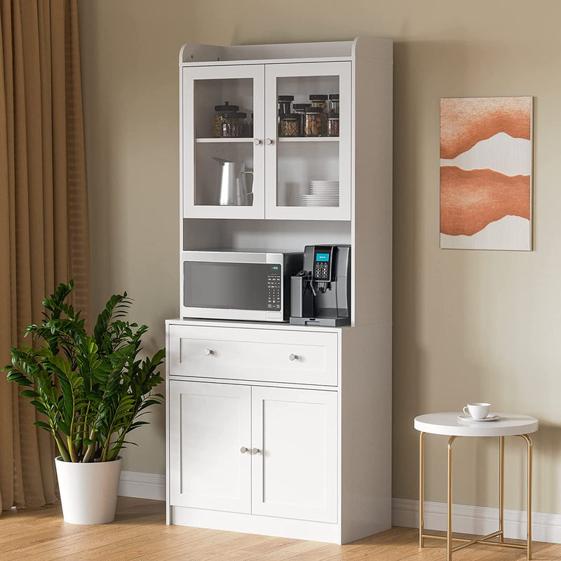 Ohwill Kitchen Pantry Storage Cabinet Kitchen Buffet with Hutch, Doors, and Adjustable Shelves, White