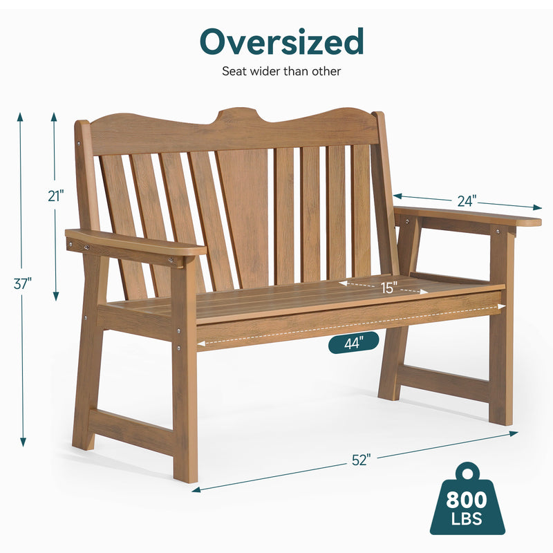 Outdoor Bench Weatherproof Patio Garden Bench with Wide Armrests and Backrest