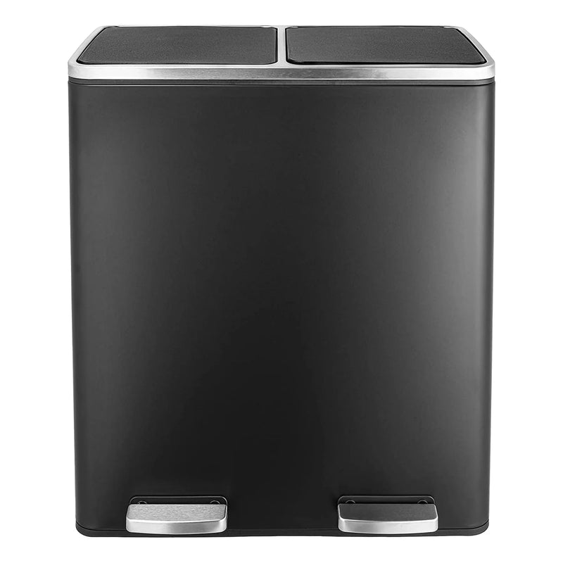 Dual Trash Can 16 Gal (60L) Stainless Steel Large Kitchen Rubbish Bin  with Removable Inner Buckets