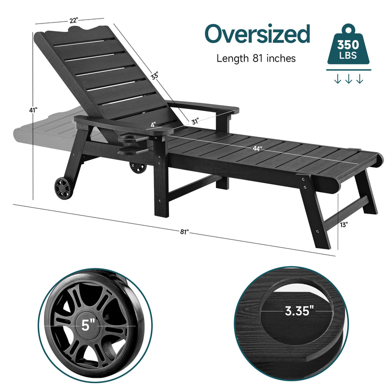 Outdoor Lounge Chair with 5-level Adjustable Backrest, Patio Lounge Chair with Cup Holder