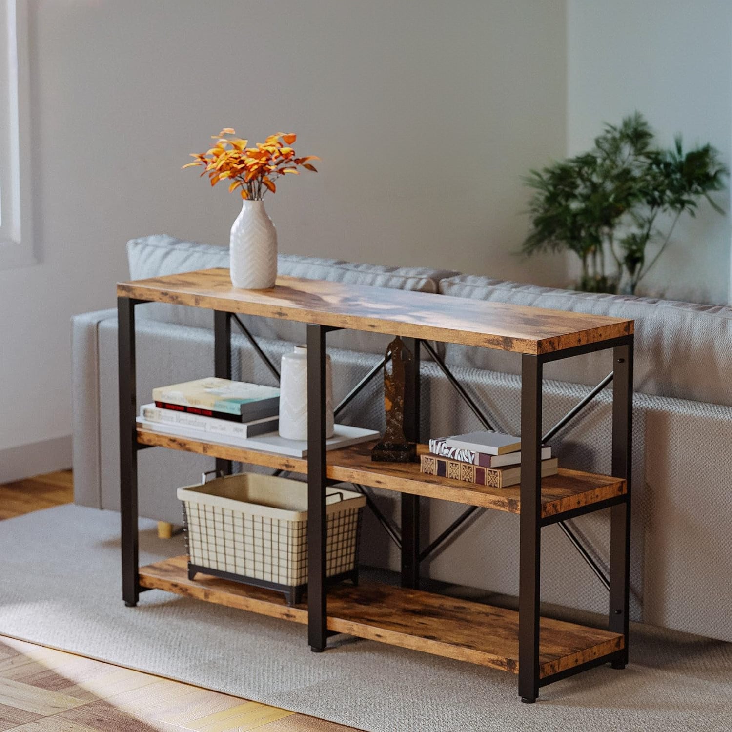 Entryway Console Table with 3 Tier Storage Racks, 47 Inch Storage Shel ...