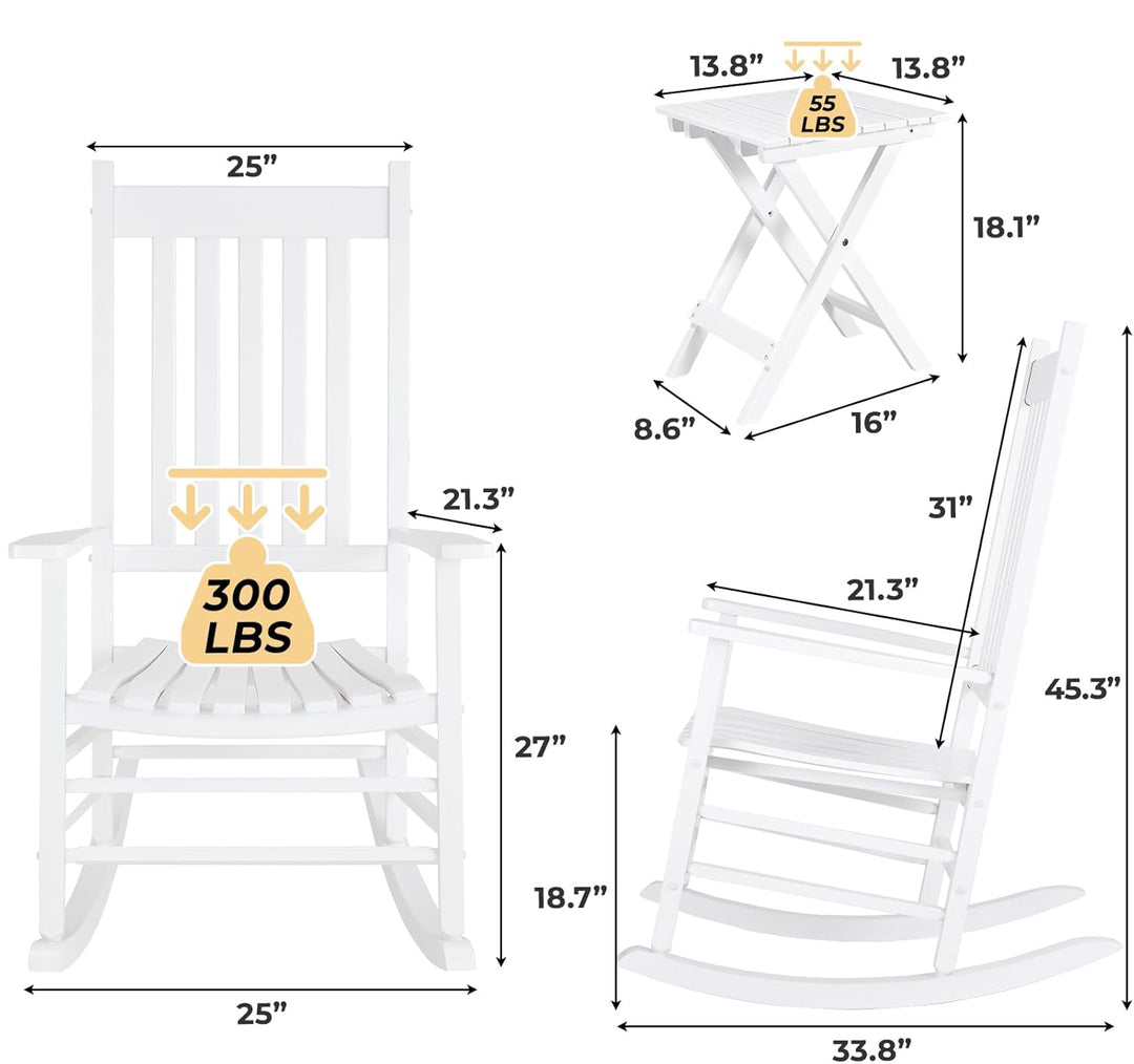 Outdoor Rocking Chair Set of 2 with Side Table, Rocking Chair