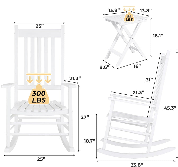Outdoor Rocking Chair Set of 2 with Side Table, Rocking Chair