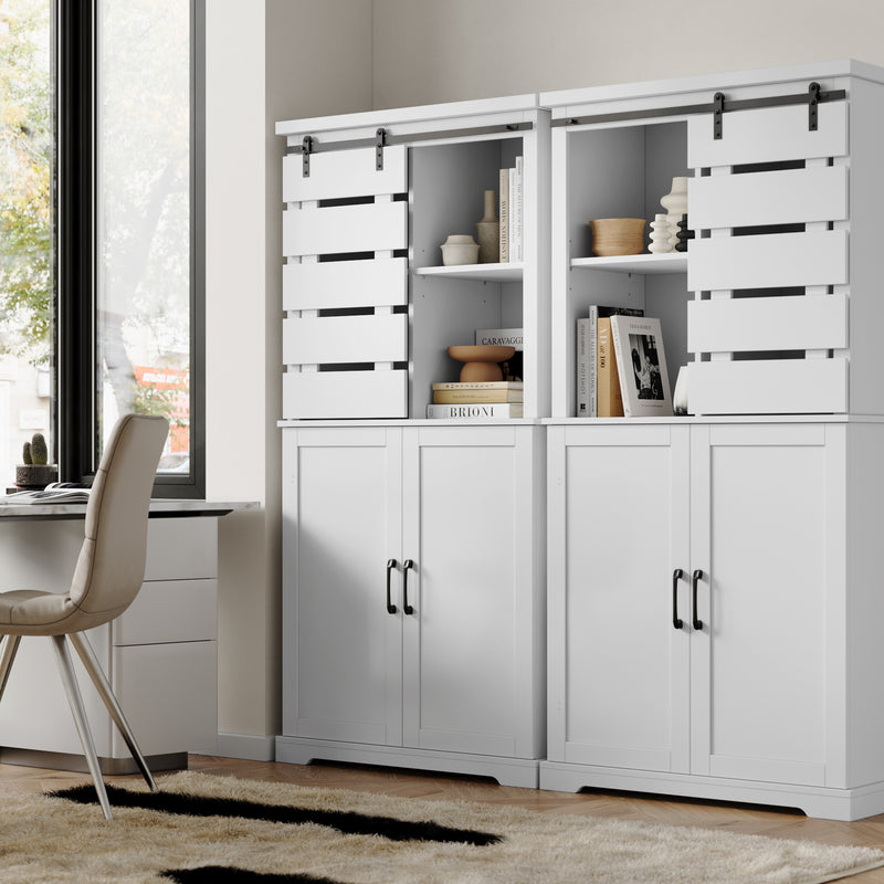 Tall Kitchen Pantry Cabinet Storage Cabinet With Sliding Door And Adjustable Shelves