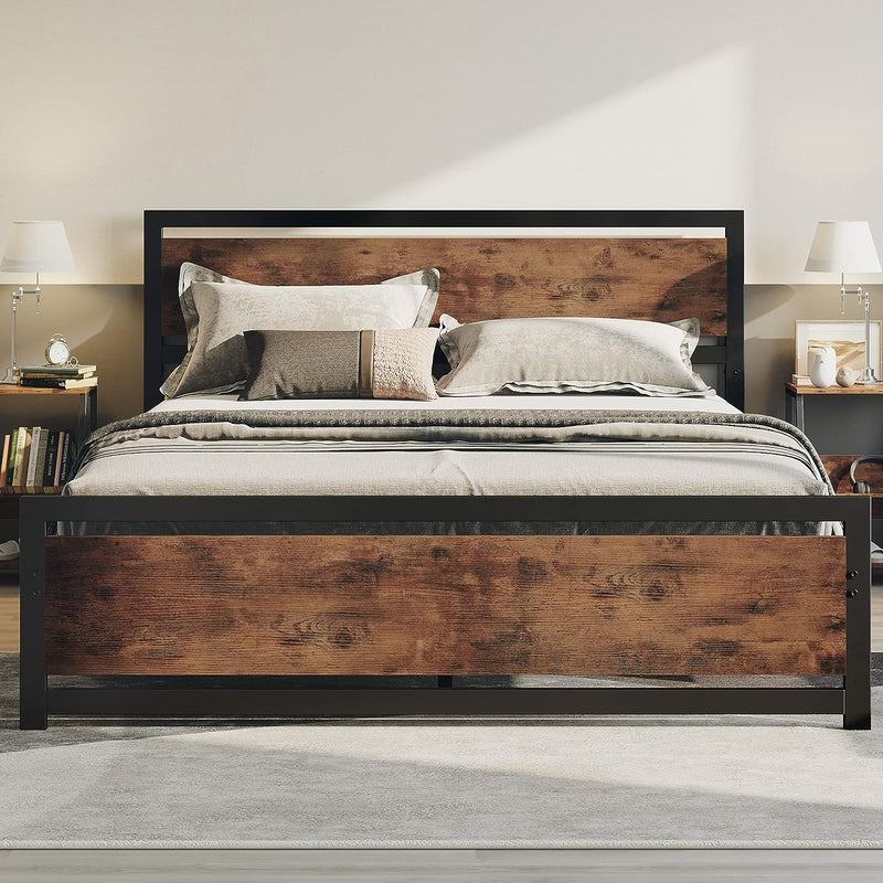 Industrial Platform Bed Frame with Headboard and Footboard, Strong Supports, Noise-Free, No Box Spring Required