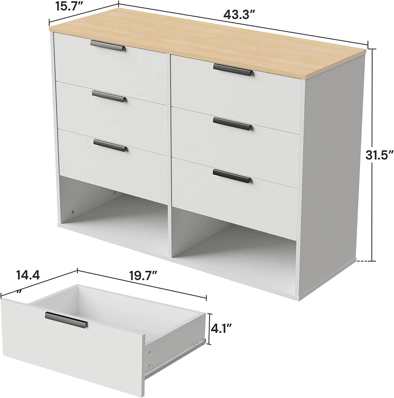 Storage Cabinet with 6 Drawers, Drawer Dresser for Bedroom Living Room Hallway Children&