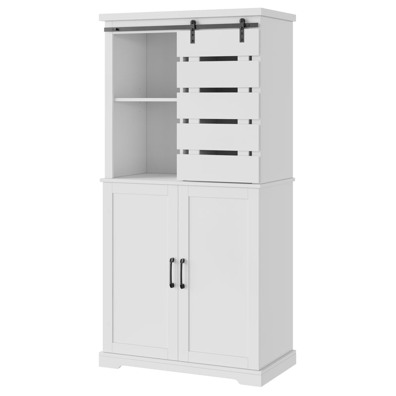 Tall Kitchen Pantry Cabinet Storage Cabinet With Sliding Door And Adjustable Shelves