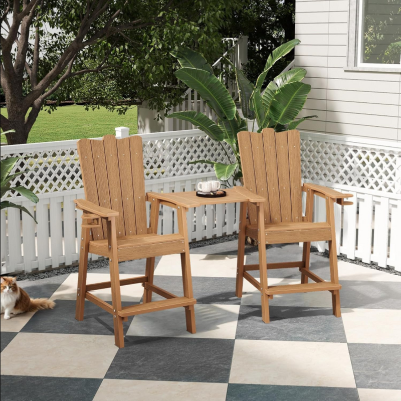 Tall Balcony Chair 2-Piece Set with Removable Connecting,  Outdoor Adirondack Chairs with Cup Holder and Umbrella Hole