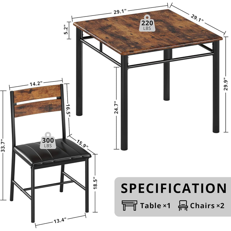 Dining Table Set for 2 Small Kitchen Table with Upholstered Chairs, Compact Dining Set, Kitchen, Dining Room