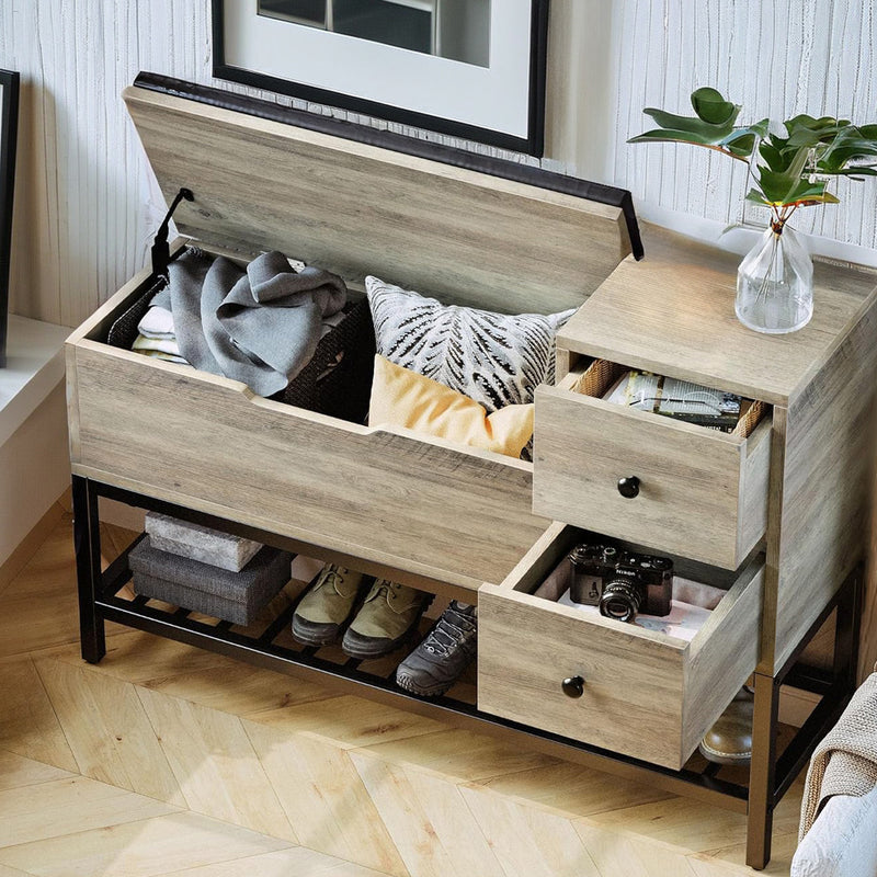 Entryway Bench With Shoe Rack Storage Bench With Flip Top Box and 2 Drawers